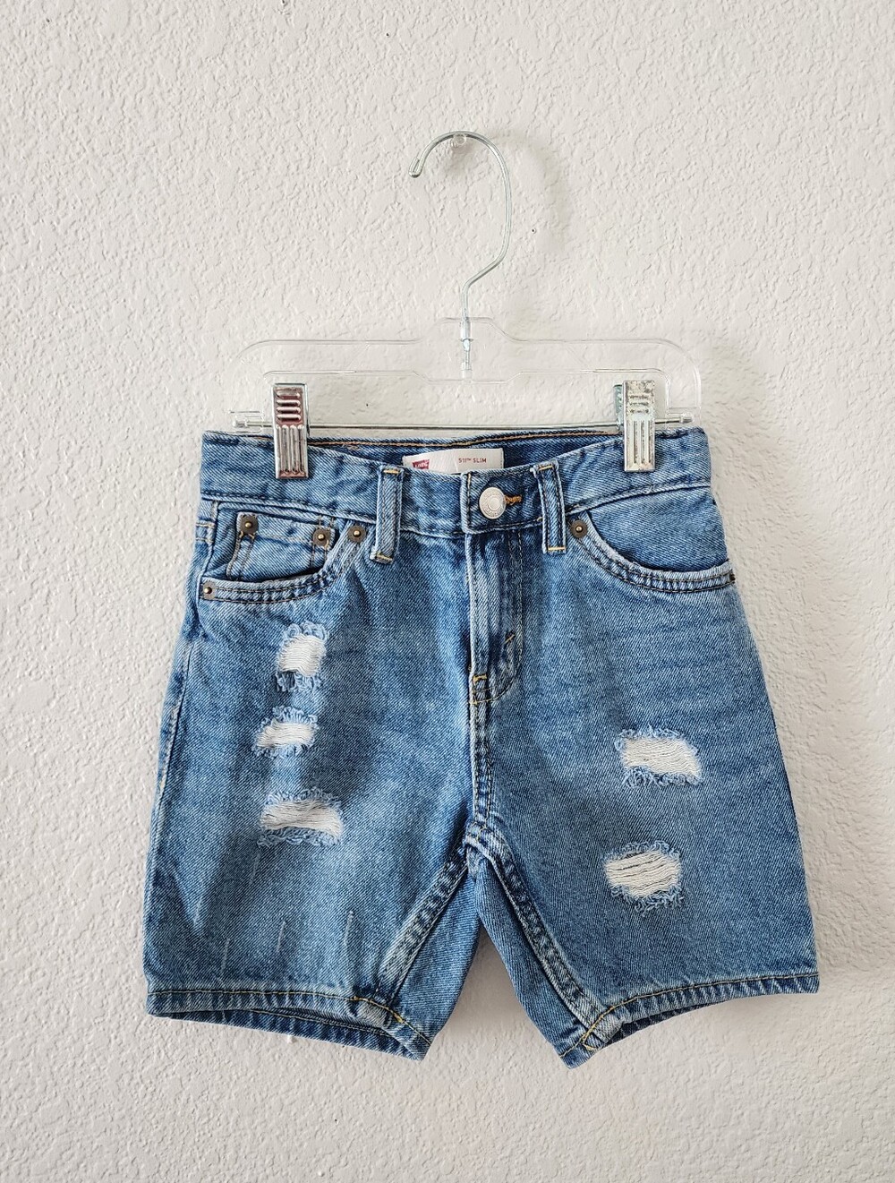 Levi's 511 Slim Girls 4/5 Distressed Light Wash Denim Shorts